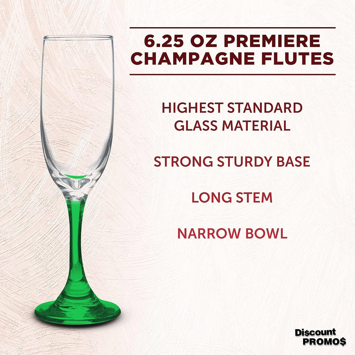 DISCOUNT PROMOS Premiere Champagne Flutes 6.25 oz. Set of 10, Bulk Pack - Elegant Drinkware for