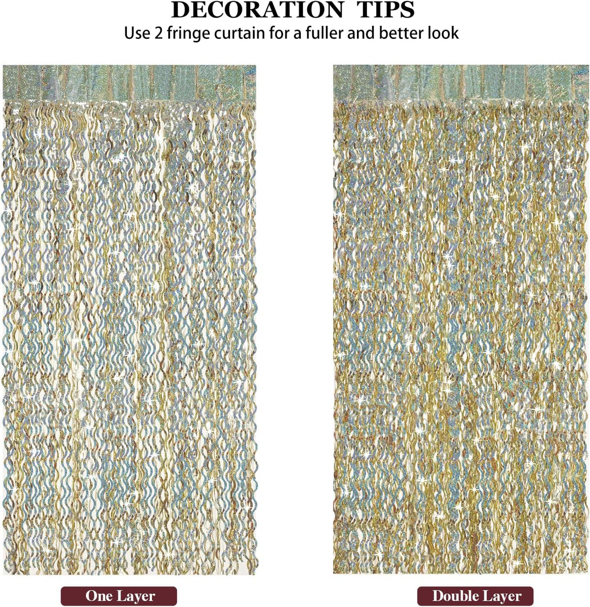 Champagne Gold Foil Fringe Backdrop - CYLMFC 3 Pack 3.3 ft x 6.6 ft Sparkle Tinsel Foil Fringe