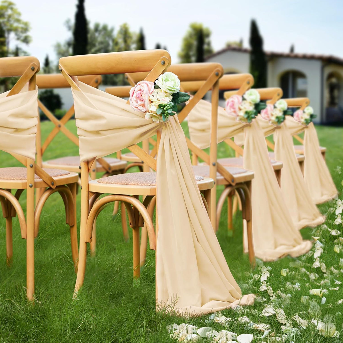 VACVELT Wedding Arch Draping Fabric Champagne Chiffon, 1 Panel Sheer Drapes 30 Inch x 20ft Chiffon