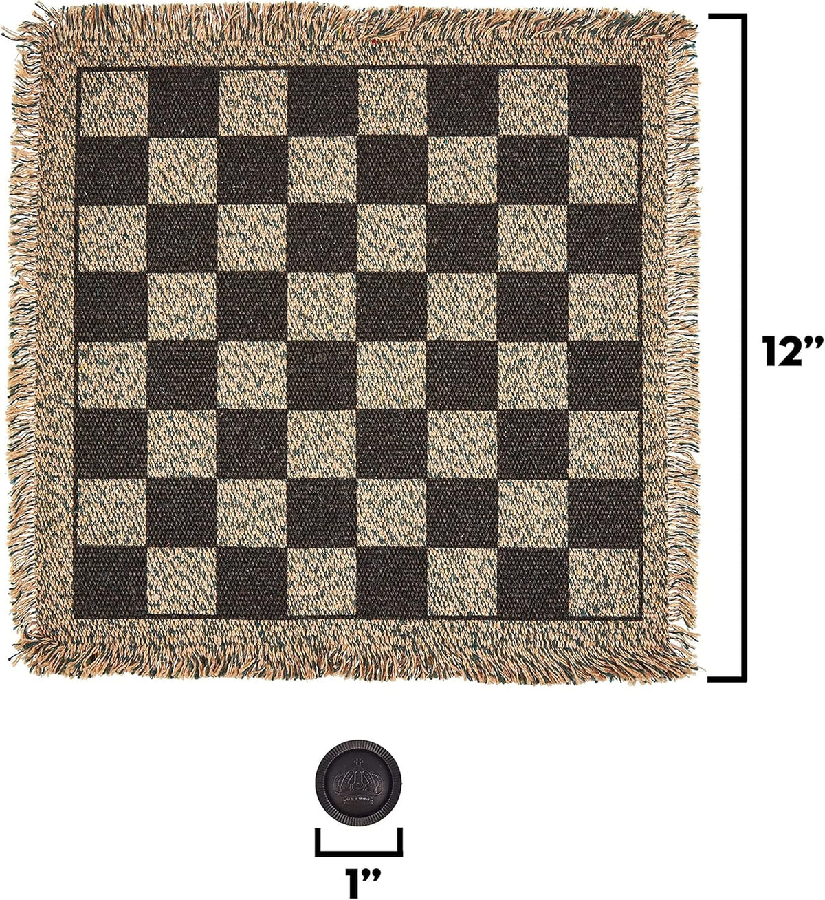 3-in-1 Mini Checkers Rug + Classic & Mega Tic Tac Toe - Portable Compact 12" x 12" Reversible