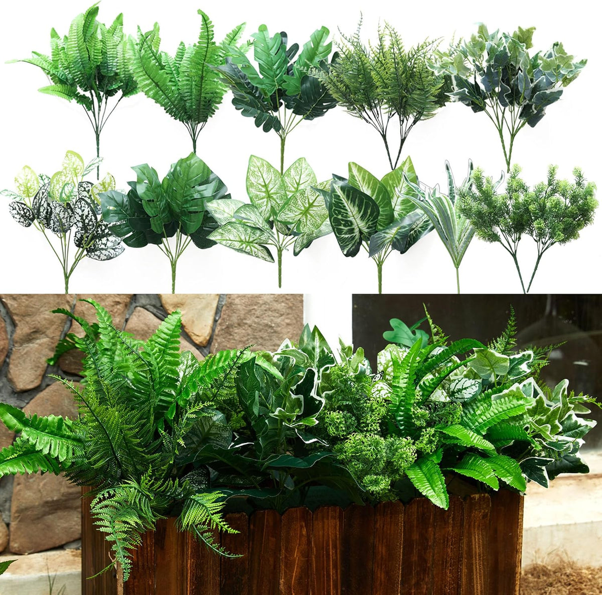 PARTY JOY 14 Bunches Fake Plants Outdoor, Fake Bushes UV Resistant Artificial Flowers Greenery