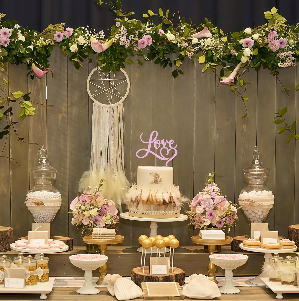 Love Cake Topper - Pink Glitter Paper Wedding Cake Decoration Supplies, Perfect for Bridal