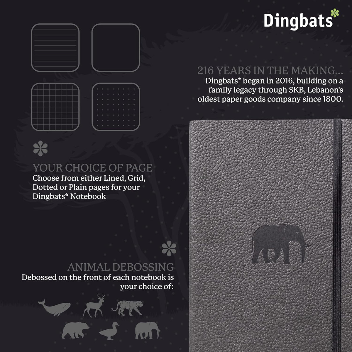 Dingbats* Wildlife Dotted Writing Journal Notebook A5 - Vegan Leather Softcover - Ideal for Work