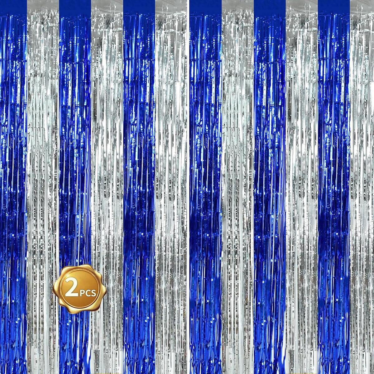 BEISHIDA 2Pcs Blue Silver Door Streamers Congrats Grade 2025 Decoration Backdrop Foil Fringe Tinsel