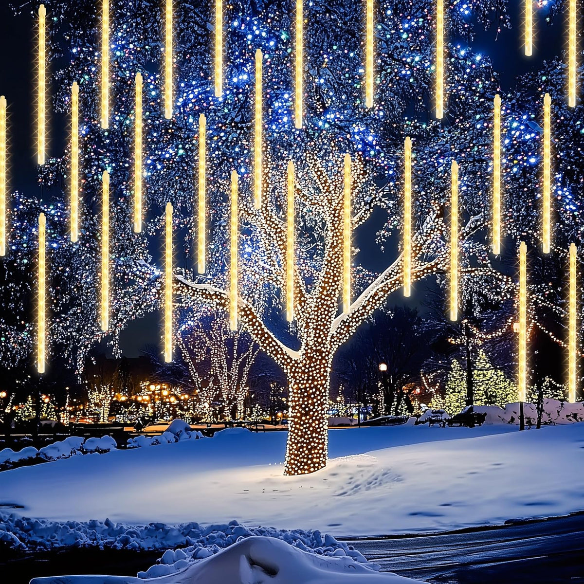 Dazzle Bright 864 LED Christmas Light, Meteor Shower Rain Lights 11.8 Inch 24 Tubes, Waterproof