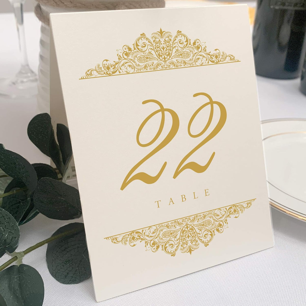 Paisley Wedding Table Numbers (Select Color/Quantity), Champagne, Gold, 1-80, Double Sided, Tent or