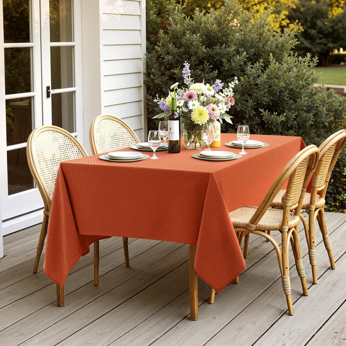 MIULEE Fall Tablecloth Burnt Orange Linen Cottton Table Cloth Rectangle Waterproof Spillproof