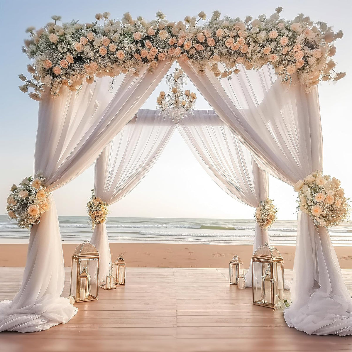 PARTISKY 10ftx10ft Taupe Chiffon Sheer Backdrop Curtains, Wrinkle-Free Wedding Backdrop Drapes for