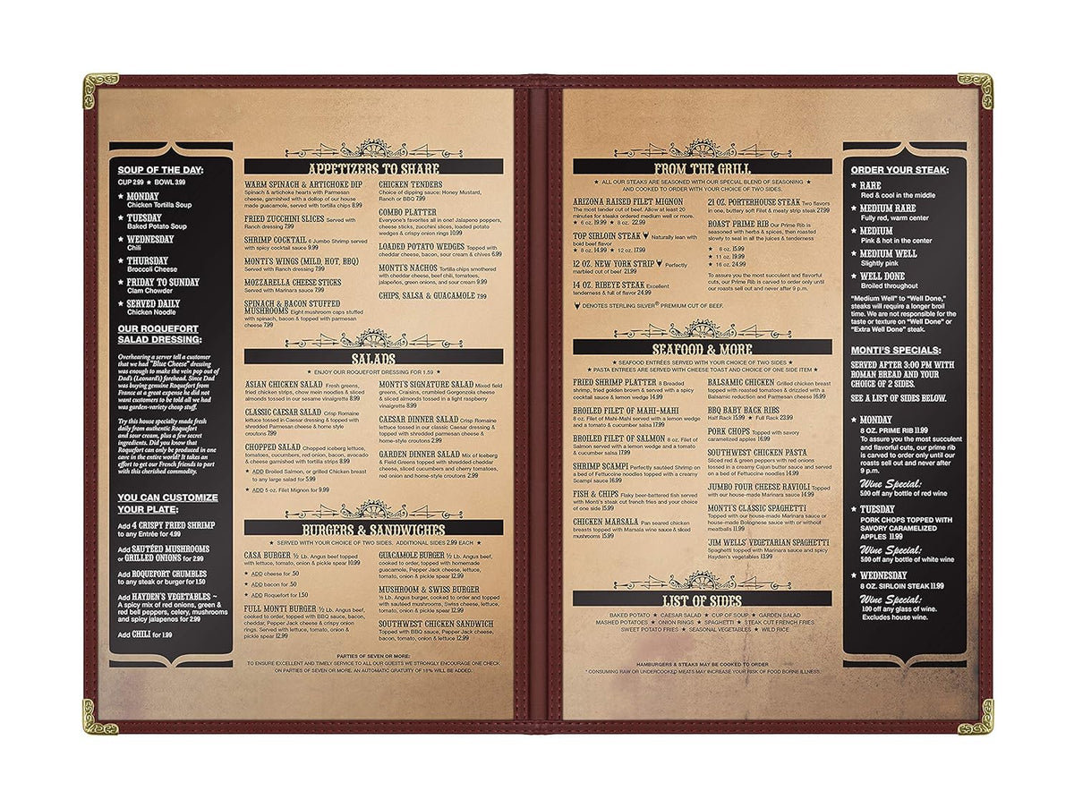 Goodsmart Restaurant Menu Covers – 25 Pack Burgundy 4-View 8.5" x 14", Side-Loading Vinyl & Plastic