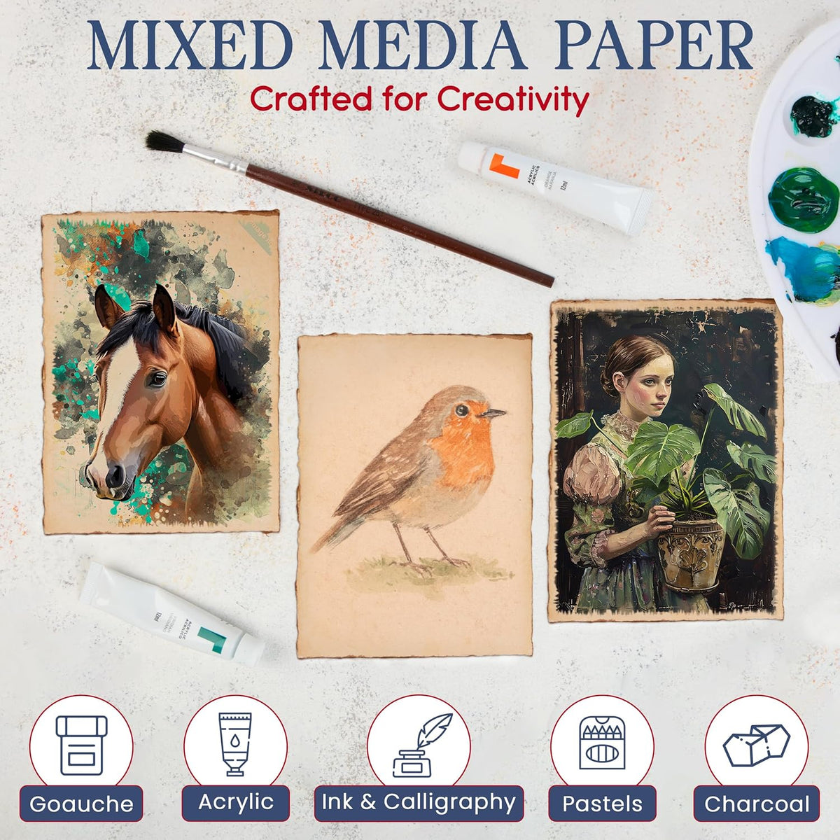 Wanderings Handmade Antique Deckle Edge Blank Cards - 4"x6" Package of 50 - Mixed Media Cards for