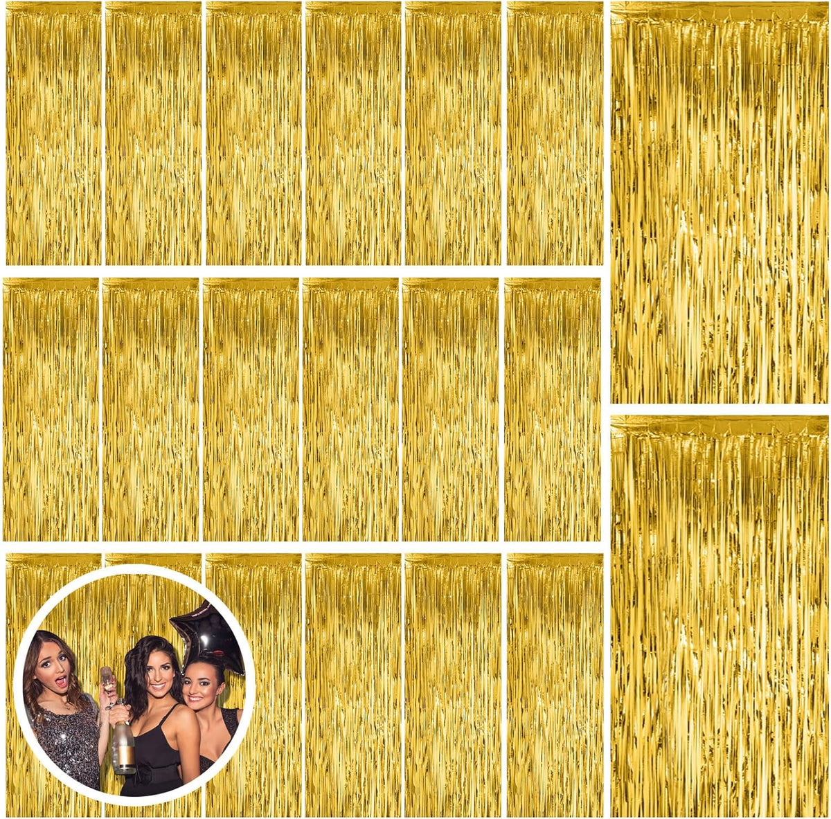 20 Pack Gold Fringe Curtain Backdrop Tinsel Streamers Birthday Party Decorations Christmas Photo