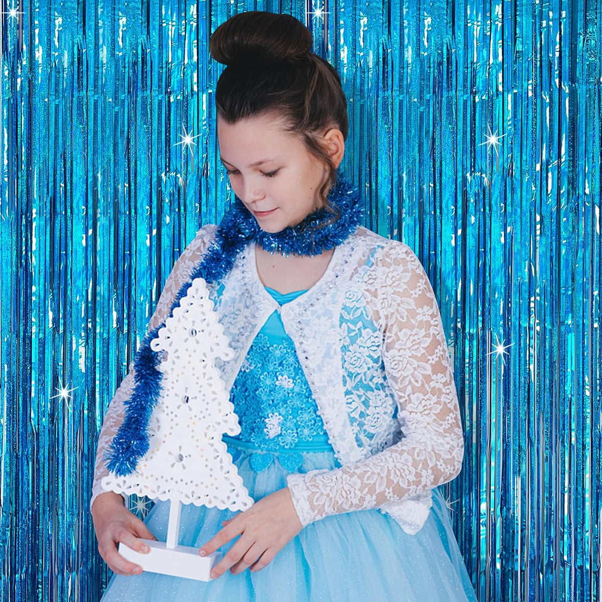 Tinsel Curtain Party Backdrop Blue Birthday Decorations 2 Packs Glitter Foil Fringe Curtain Party