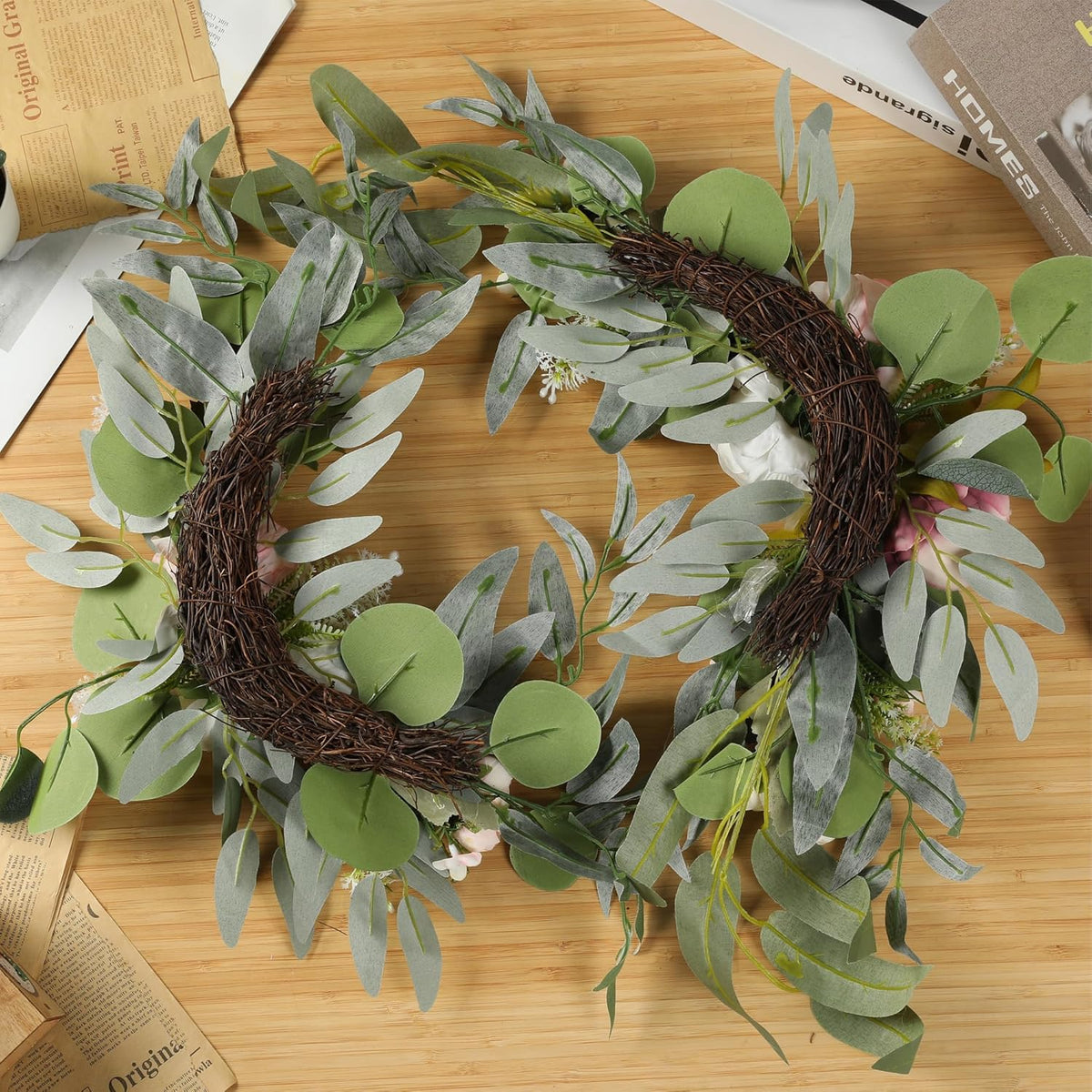 H&W 2pcs Artificial Wedding Arch Flowers for Wedding Sign, Floral Swag Dusty Decor for Reception