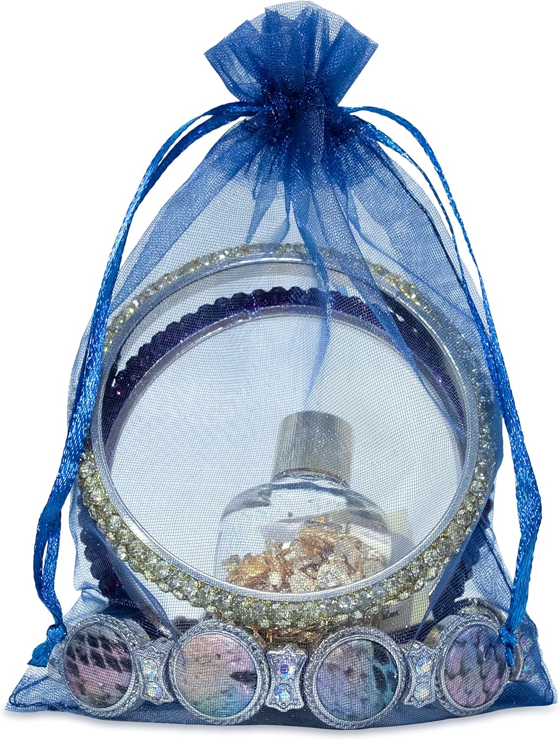 TheDisplayGuys 100-Pack 4x6 Navy Blue Sheer Organza Gift Bags with Drawstring, Jewelry Candy Treat