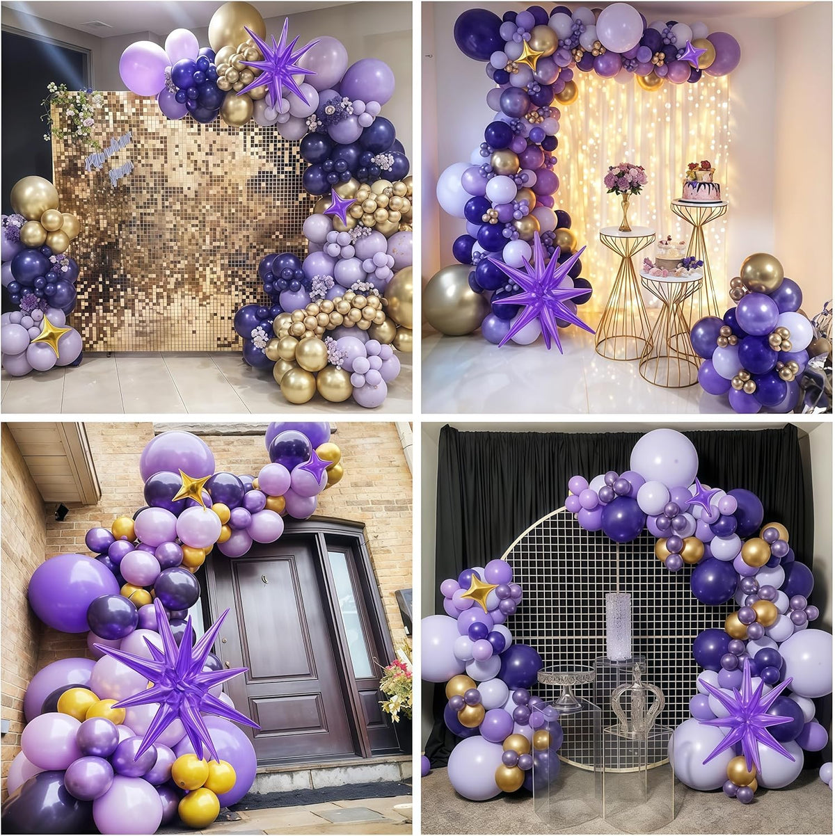 Purple Balloon Arch Kit 110Pcs Purple and Gold Balloons Garland Kit with Explosion Star Balloons