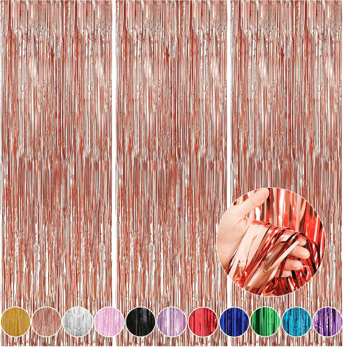Crosize 7 Pack 3.3 x 9.9 ft Rose Gold Foil Fringe, Streamer Backdrop Curtains, Streamers Birthday