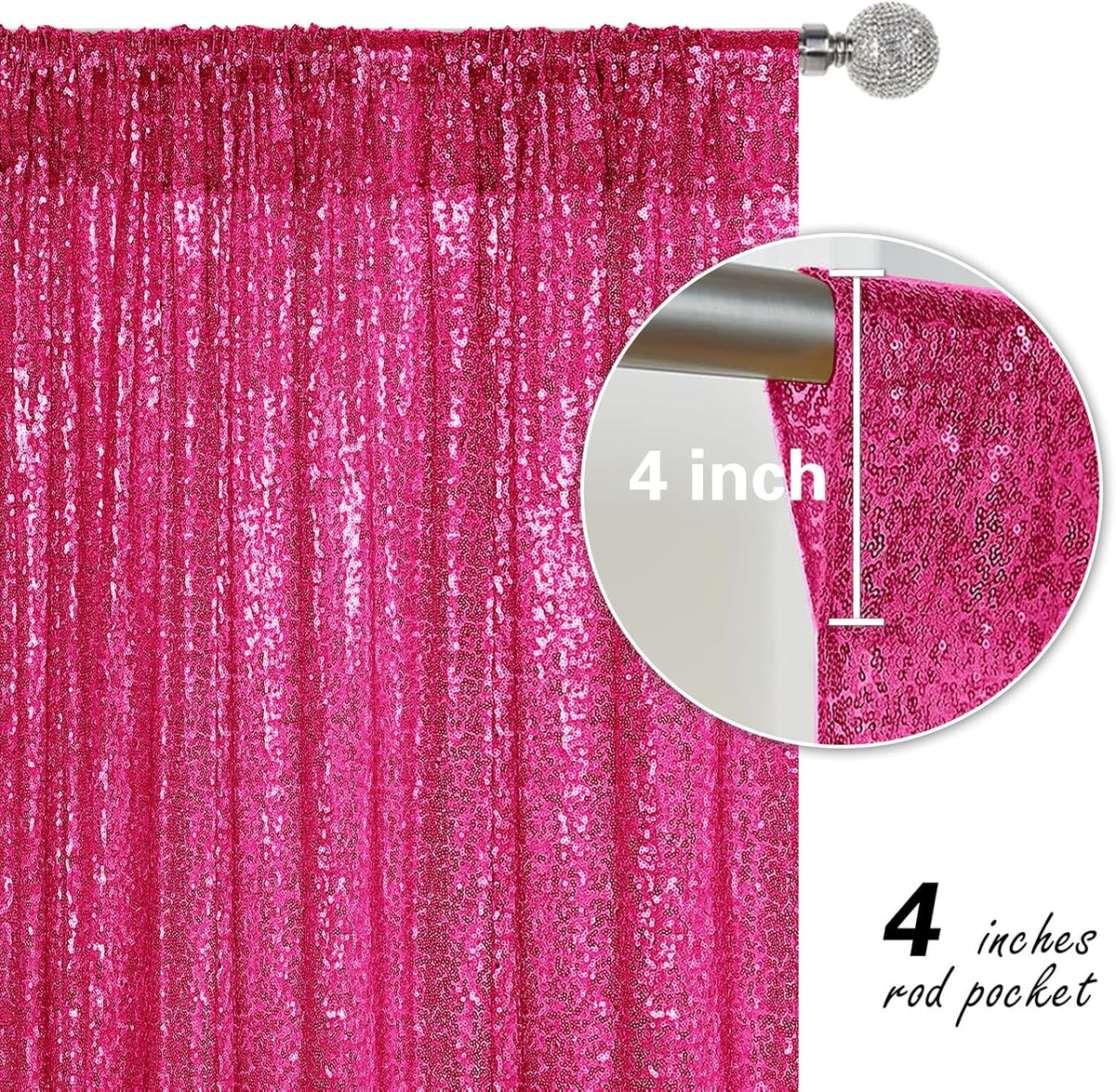 Fuchsia Sequin Backdrop Curtain 4 Pieces 2FTx8FT Glitter Photography Backdrop for Party Wedding