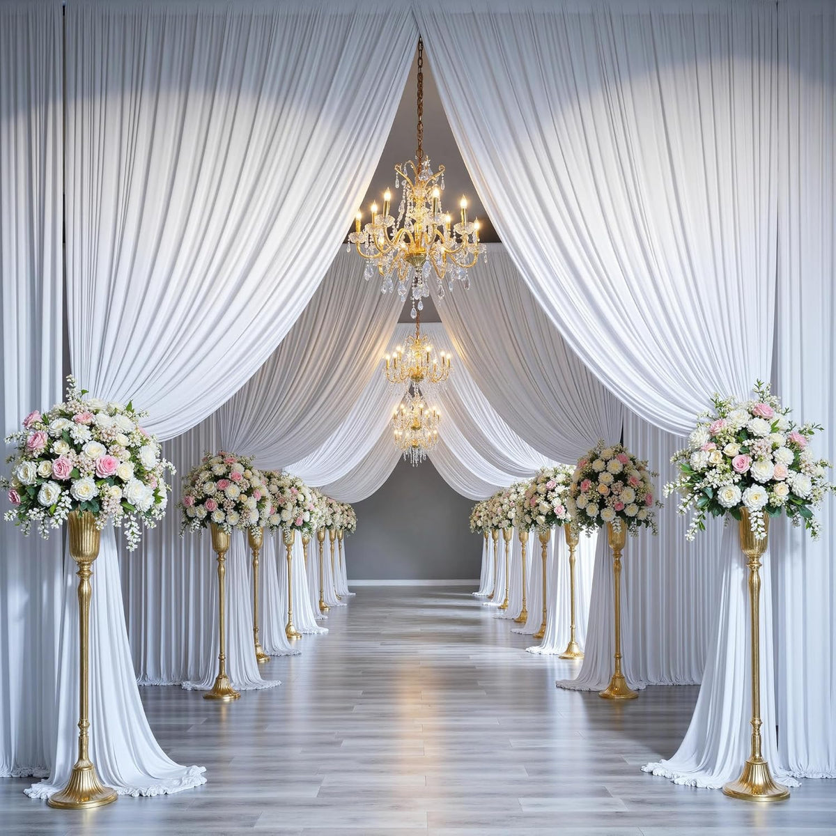 PartyVillage 40ft×15ft White Backdrop Curtain for Wedding Parties, 8 Panels Wrinkle Free 15 FT Long