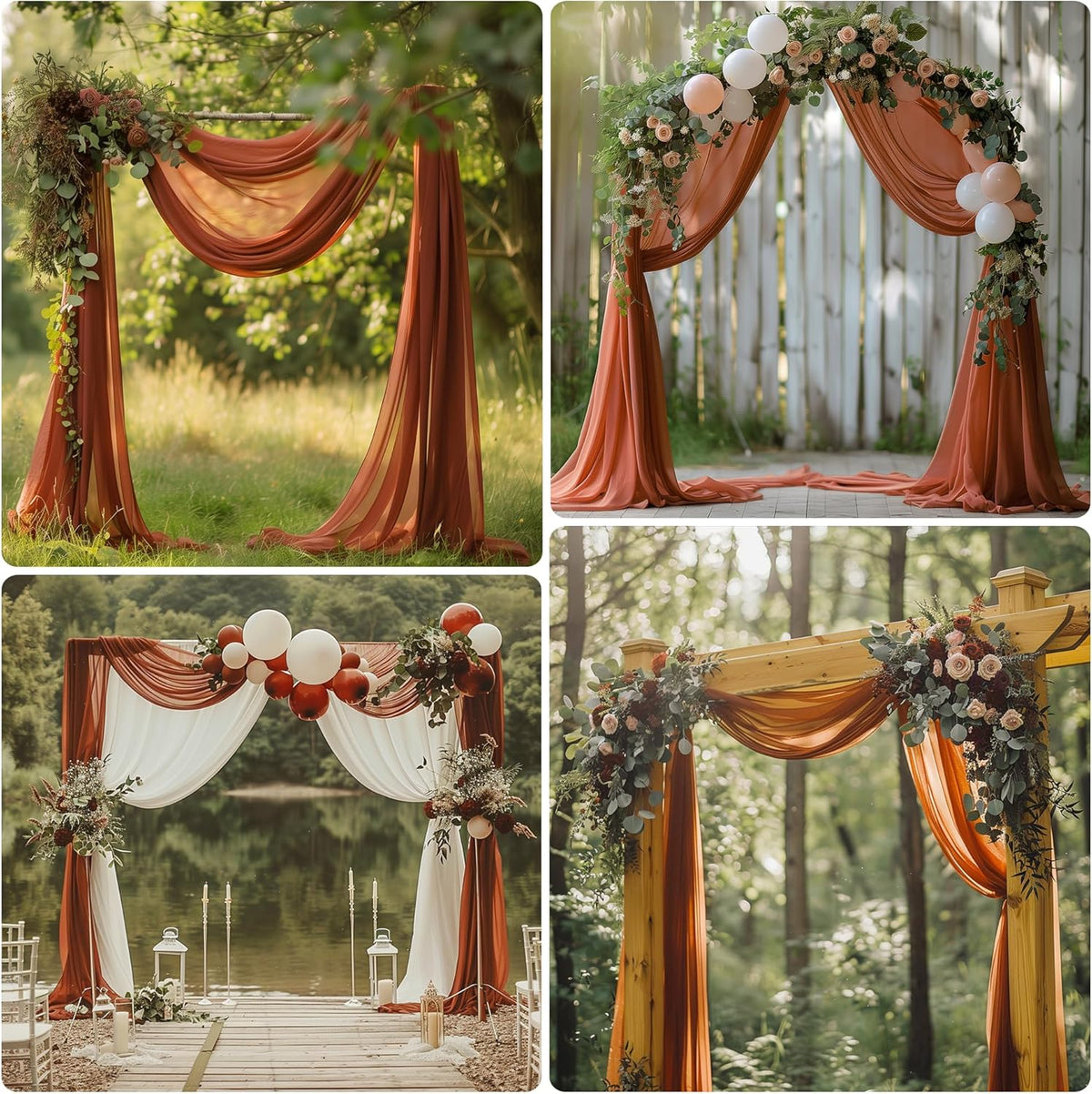 Wedding Arch Draping Fabric 6 Panels 28.7" x 20FT Terracotta Sheer Chiffon Backdrop Drapes for
