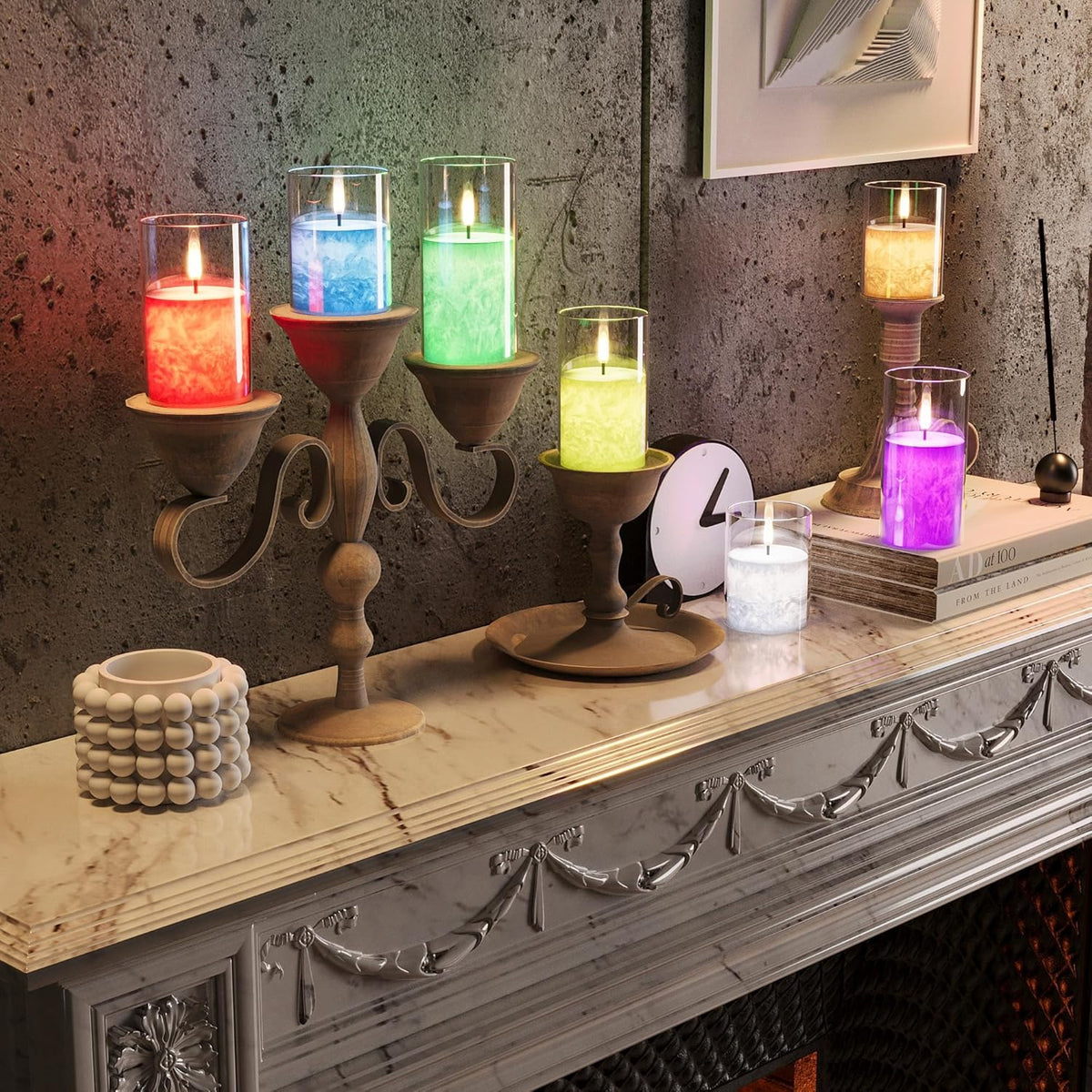12Colors Ice Crystal Real Wax Glass Flameless Candles with Remote & Timer, Battery Operated Candles