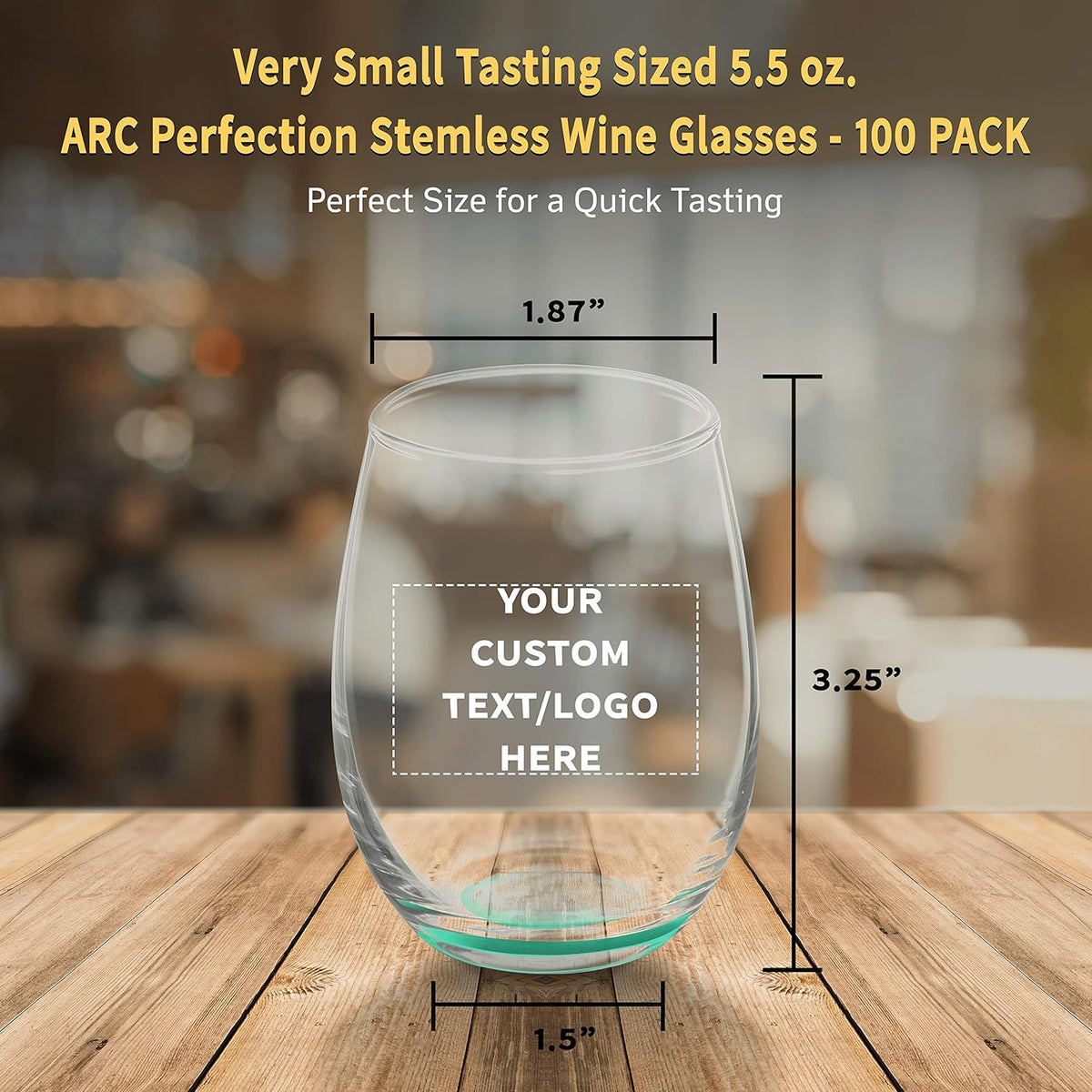Custom Stemless Wine Glasses by ARC 5.5 oz. Set of 100, Personalized Bulk Pack - Perfect for Hotel