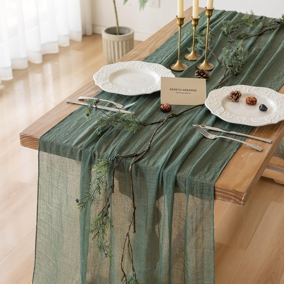 Forest Green Gauze Rustic Cheesecloth Table Runner 120 Inch 10 FT for Wedding Baby Shower Bridal
