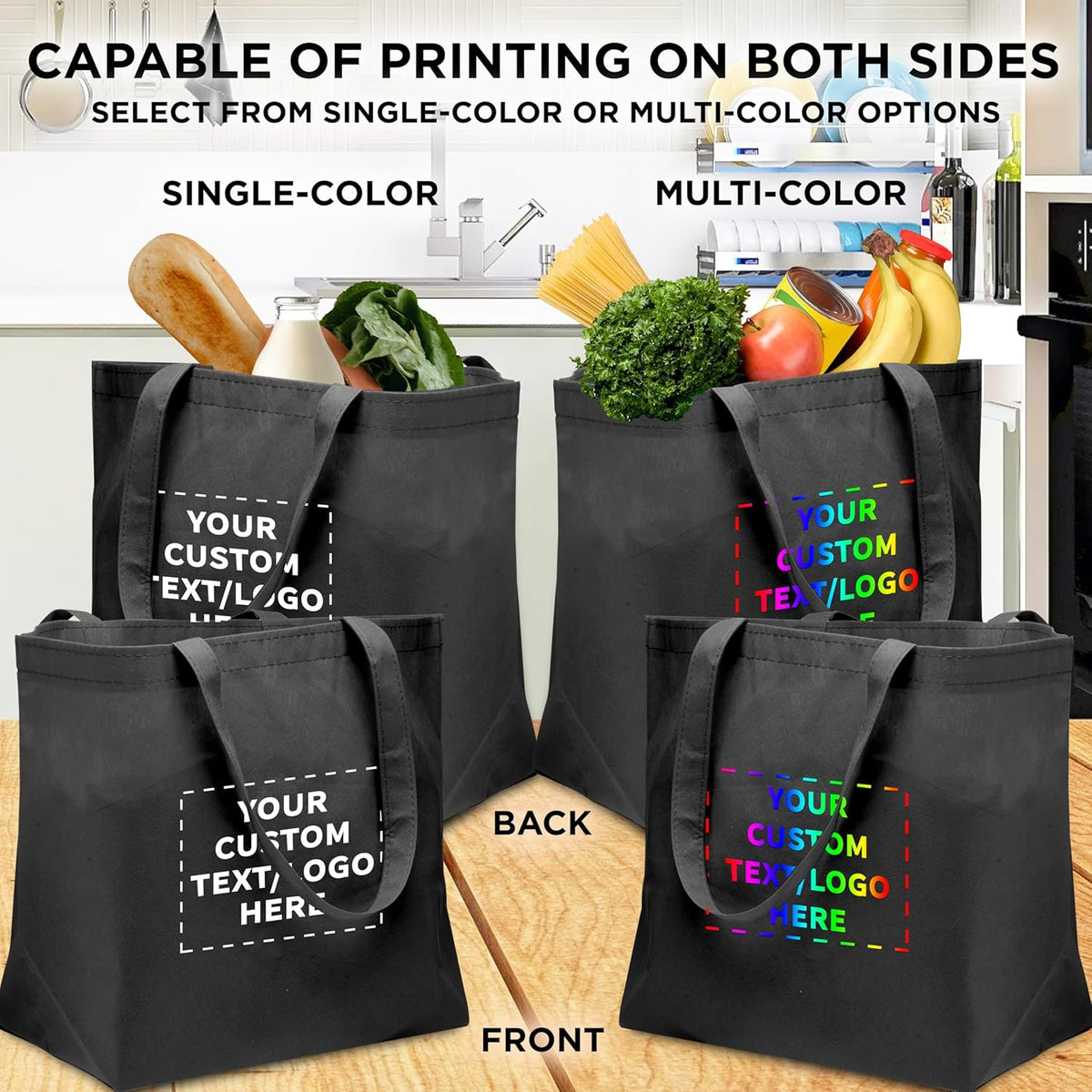 DISCOUNT PROMOS Custom Southern Style Grocery Tote Bags Set of 100 - Personalized Bulk Pack