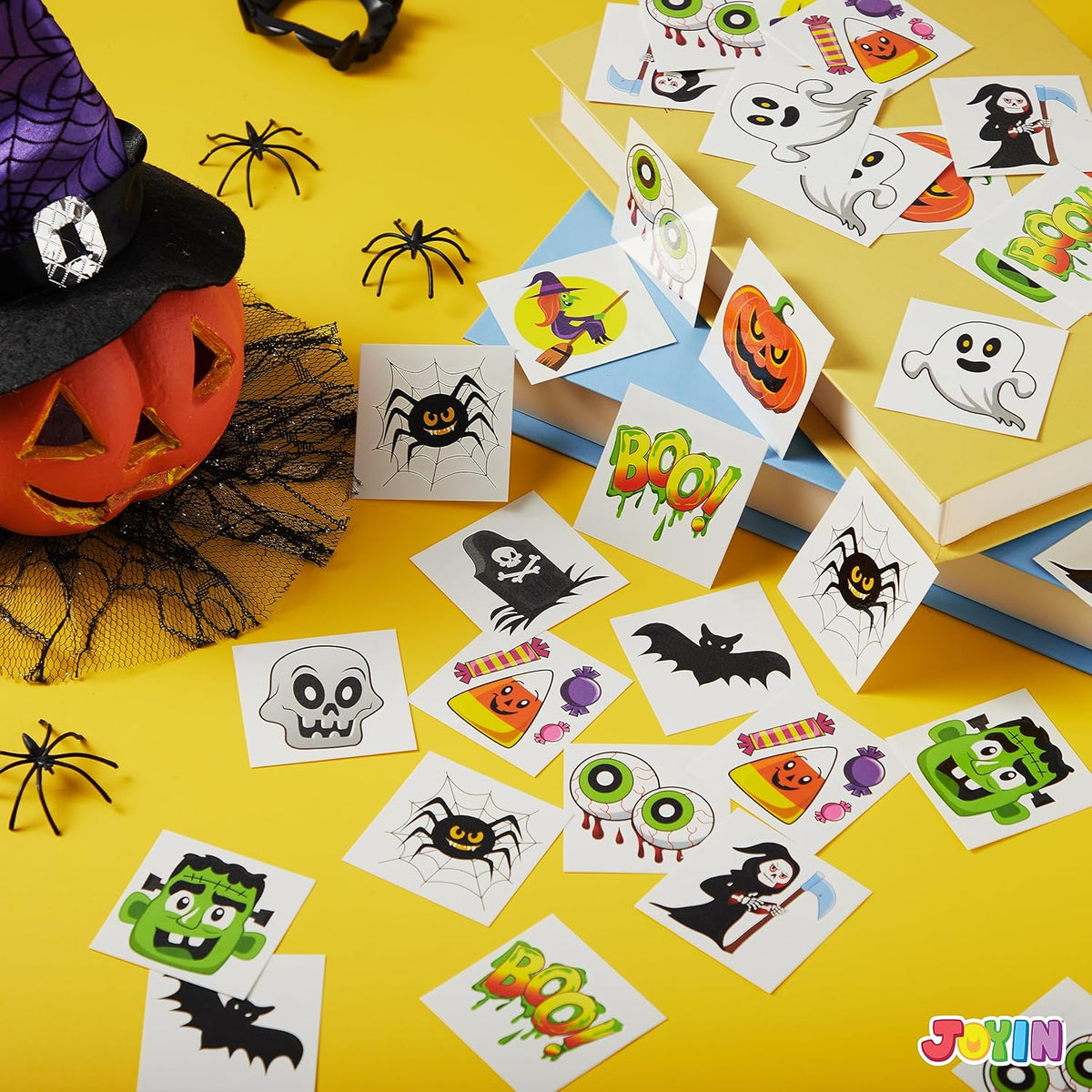 JOYIN 144 PCS Halloween Temporary Tattoos for Kids, 12 Designs Bulk Fake Tattoos Stickers for