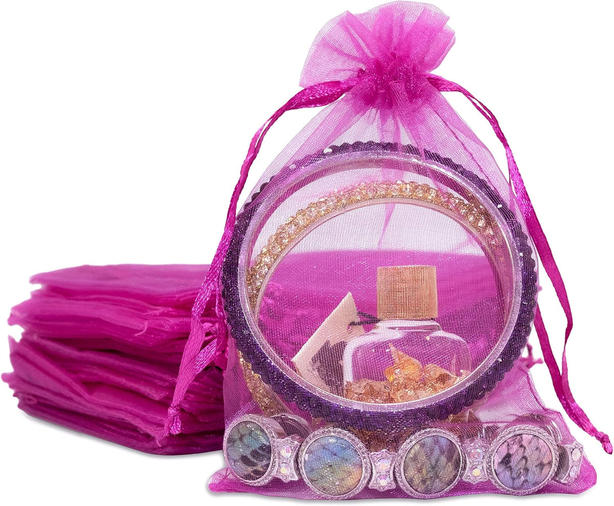 TheDisplayGuys 100-Pack 4x6 Hot Pink Sheer Organza Gift Bags with Drawstring, Goodie Bags for