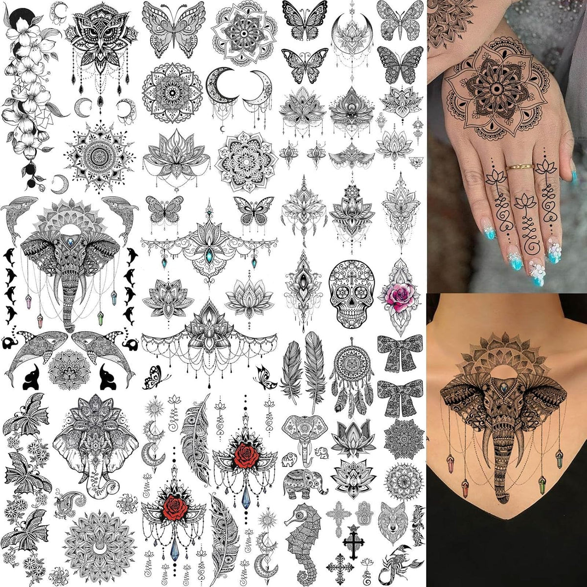 28 Sheets Tribal Black Temporary Tattoos For Women Girls, Waterproof Fake Tattoos Temporary