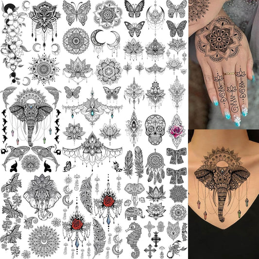 28 Sheets Tribal Black Temporary Tattoos For Women Girls, Waterproof Fake Tattoos Temporary
