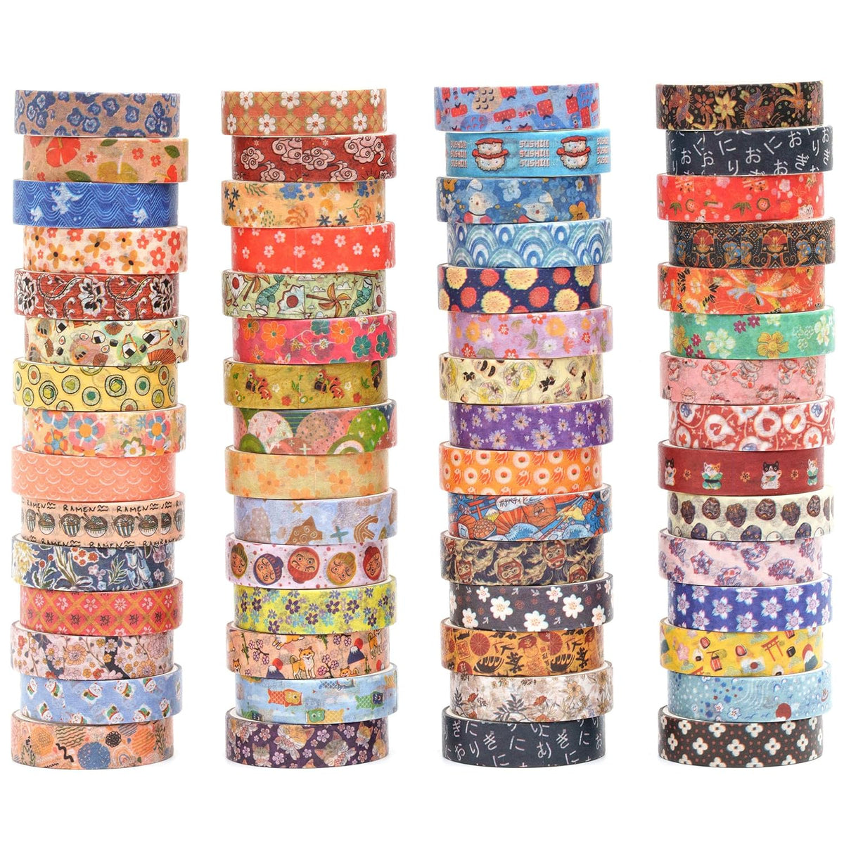 YUBBAEX 60 Rolls Value Washi Tape Pack Retro Arts Masking Tape Basic Patterns Decorative for DIY