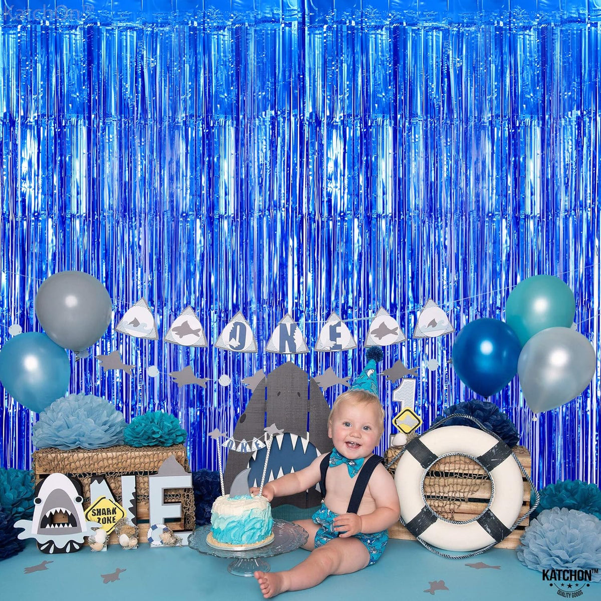 KatchOn, Metallic Blue Backdrop Curtain - Pack of 2 | Blue Streamers for Royal Blue Party