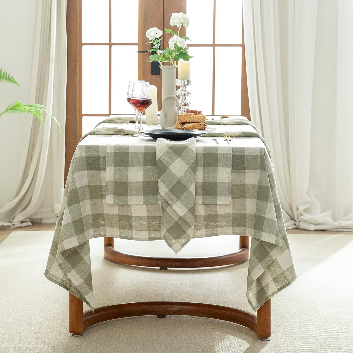 EVERLY 100% Yarn-Dyed Linen Rectangle Tablecloths 60x108Inches for Dining,Buffet