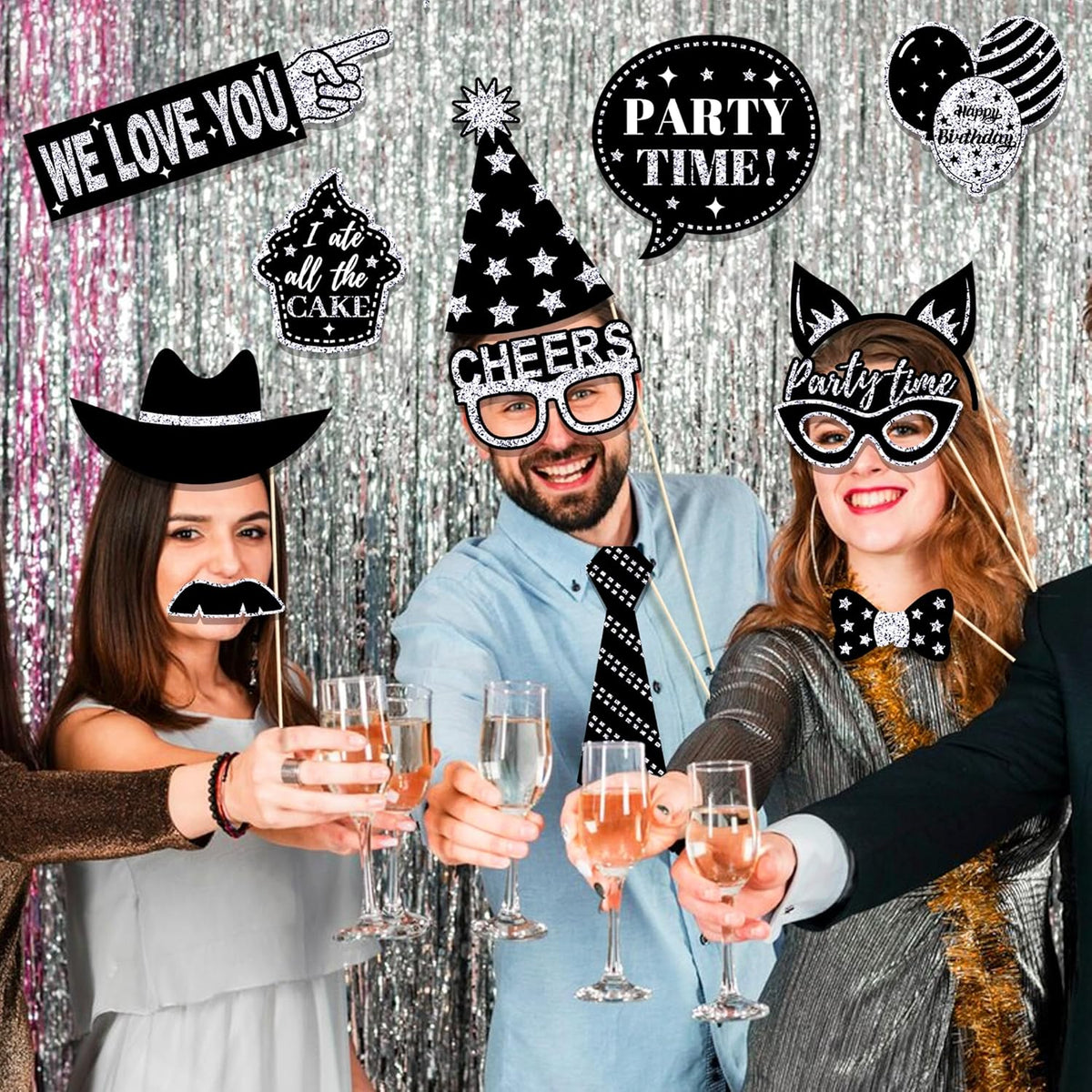 36 PCS Birthday Photo Booth Props Party Supplies Holiday Picture Decorations Photo Booth Props for