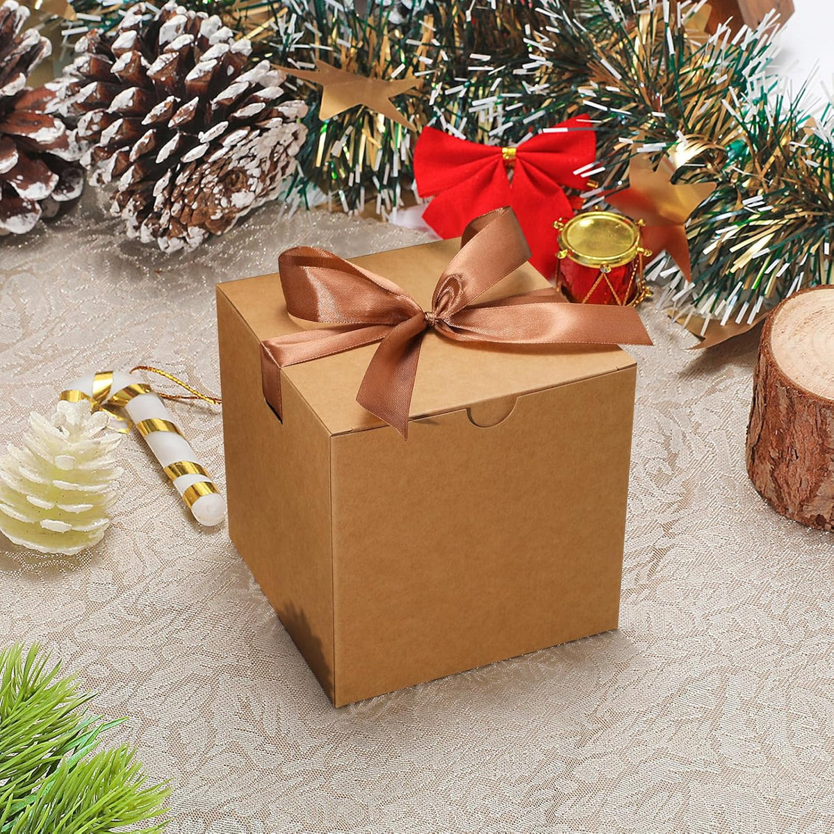DOYIDE Small Gift Boxes, 20 Pack 5x5x5 Inch Brown Elegant Paper Boxes with Ribbons, Crafting