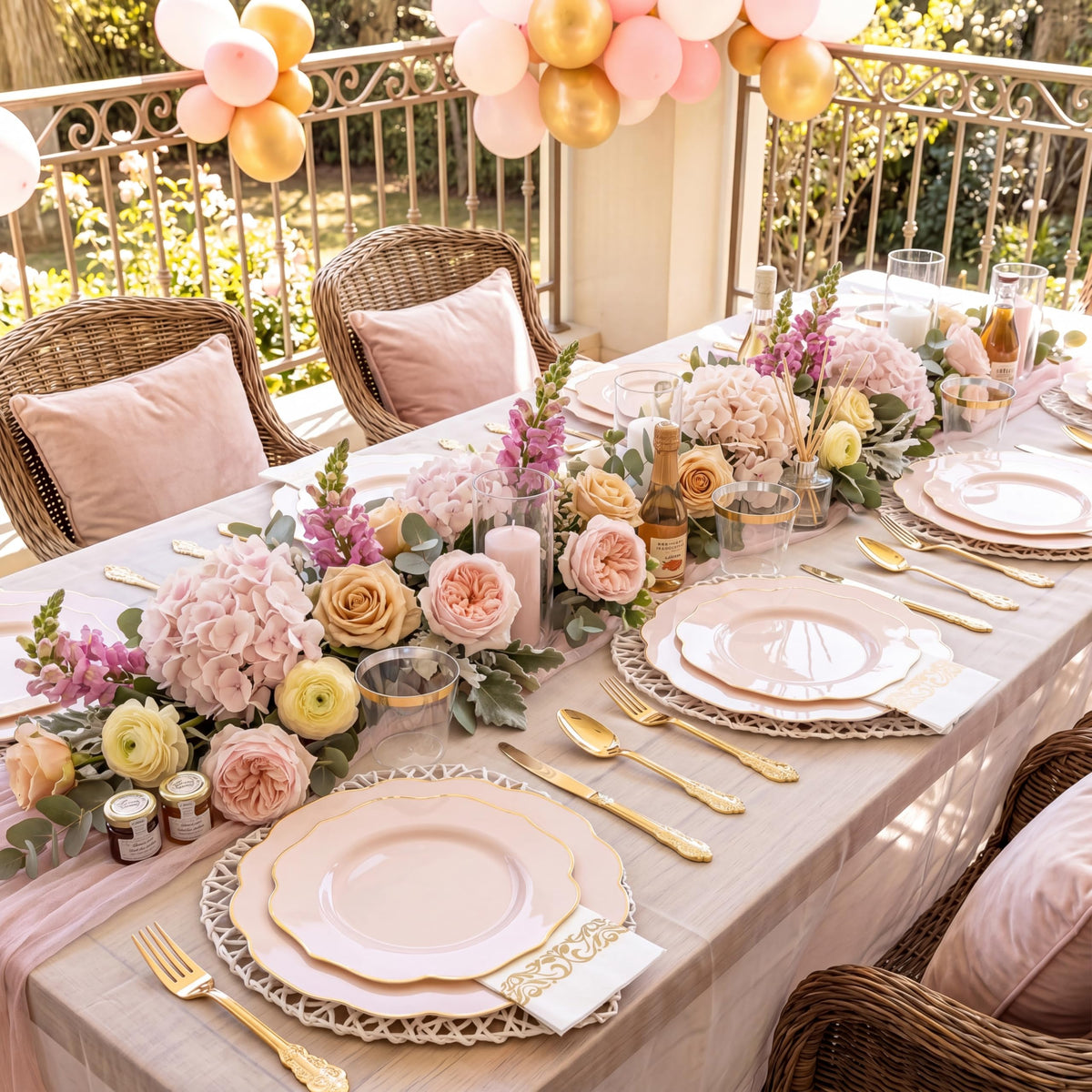 NOCCUR 175PCS Pink Plates with Gold Disposable Silverware - Include 50 Pink Plastic Plates,25