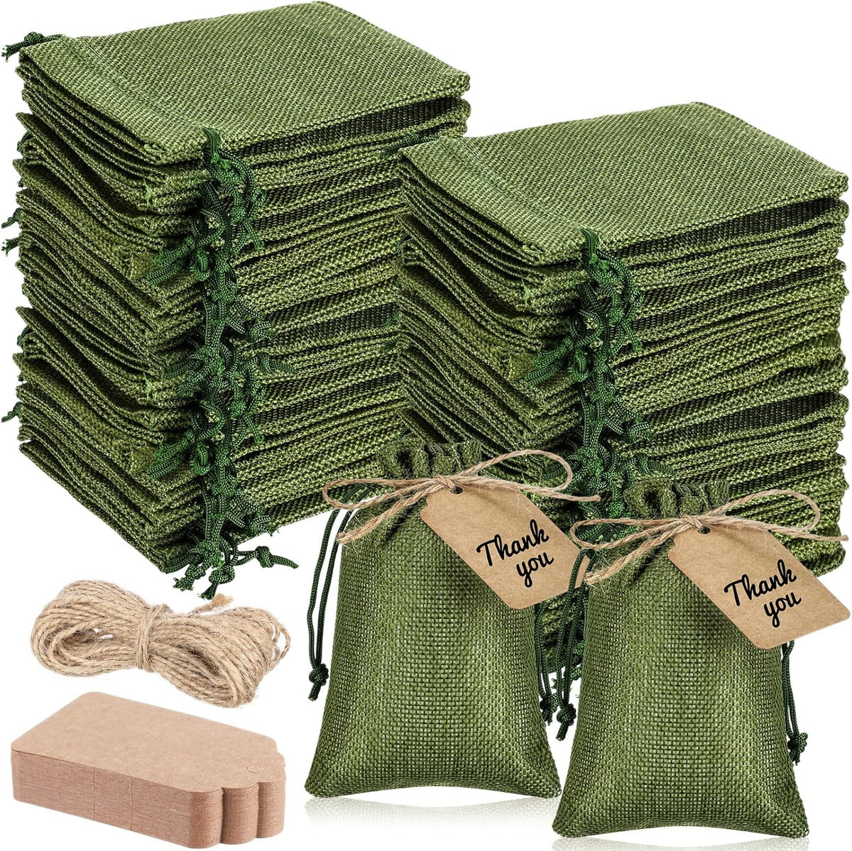 Woanger 100 Pcs Burlap Gift Bags with 100 Pcs Kraft Paper Gift Tags Drawstring Favor Bulk Burlap