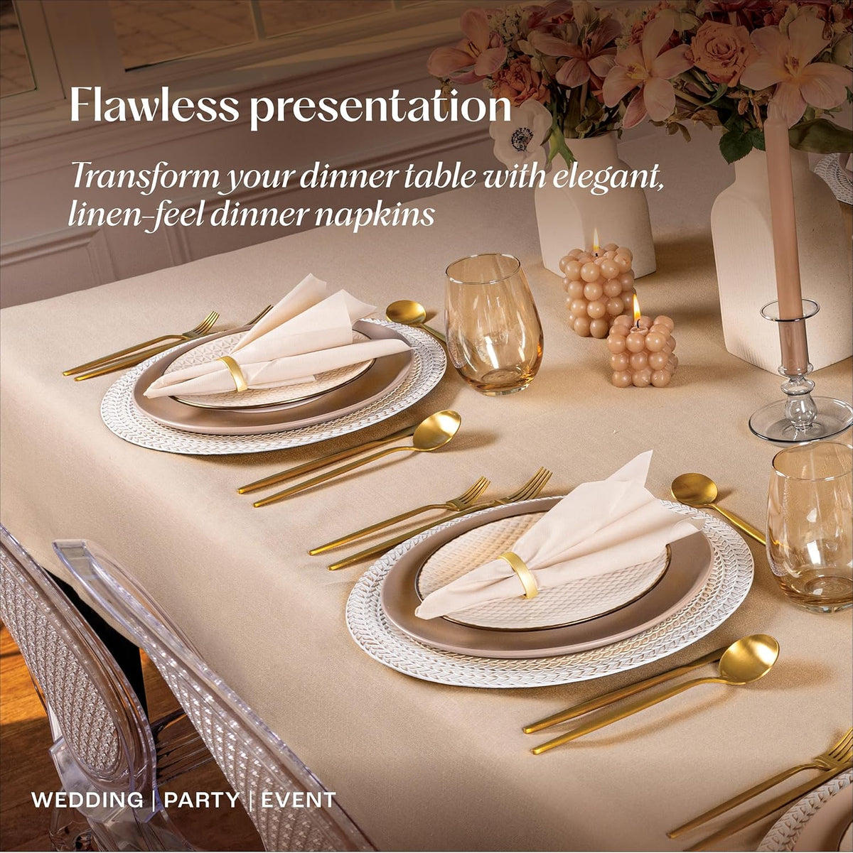 50-Pack Disposable Linen-Feel Pale Blue Napkins, 12" x 17" Cloth-Like Paper Dinner Napkins For