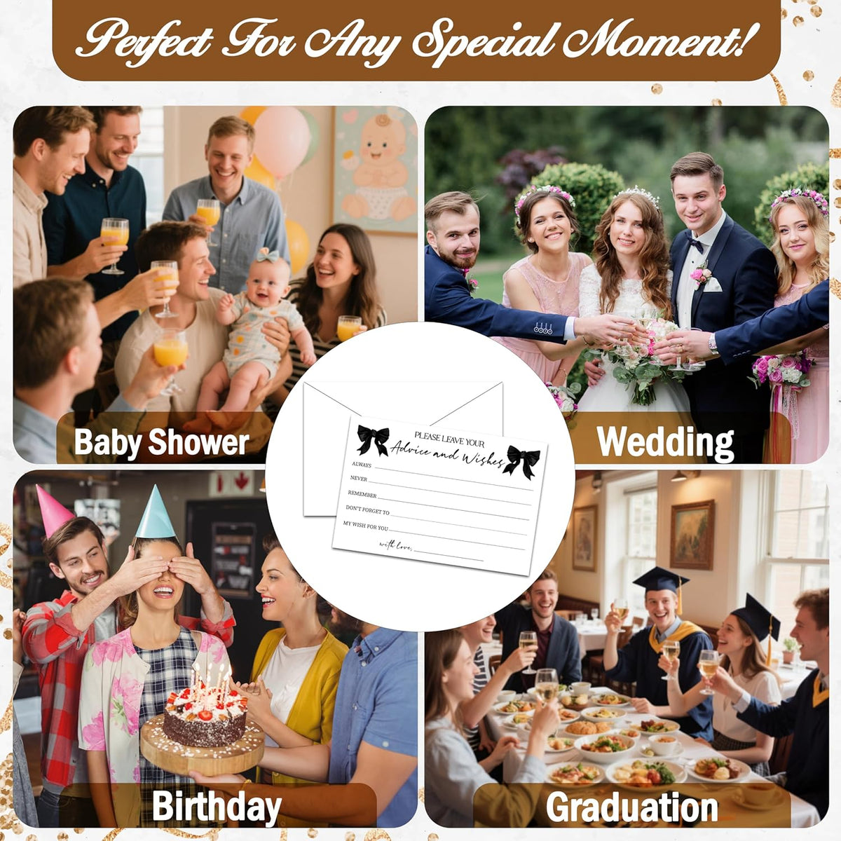 Advice And Wishes Cards (25pcs), Black Bow Advice Cards For Mr And Mrs, Bride And Groom, New