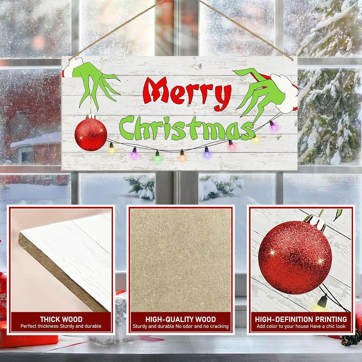 Merry Christmas Hanging Door Sign, Crazy Funny Green Festive Wooden Wall Welcome Decor Winter