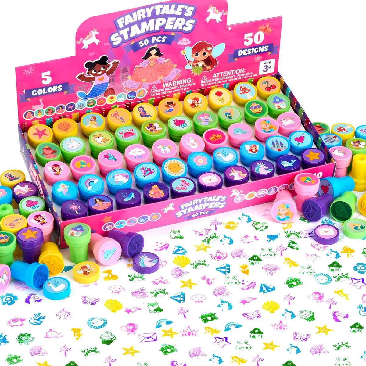 JOYIN 50 Pcs FairyTale's Themed Stamps for Kids - Self-Ink Stamps with 50 Designs for Birthday