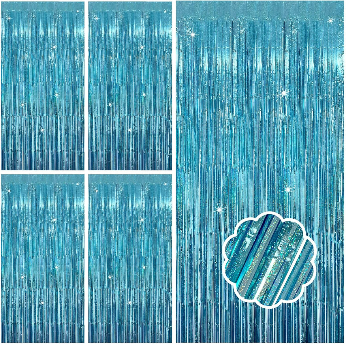 5 Pack Blue Tinsel Streamers Foil Fringe Curtains Backdrop for Baby Shower Graduation Gender Reveal