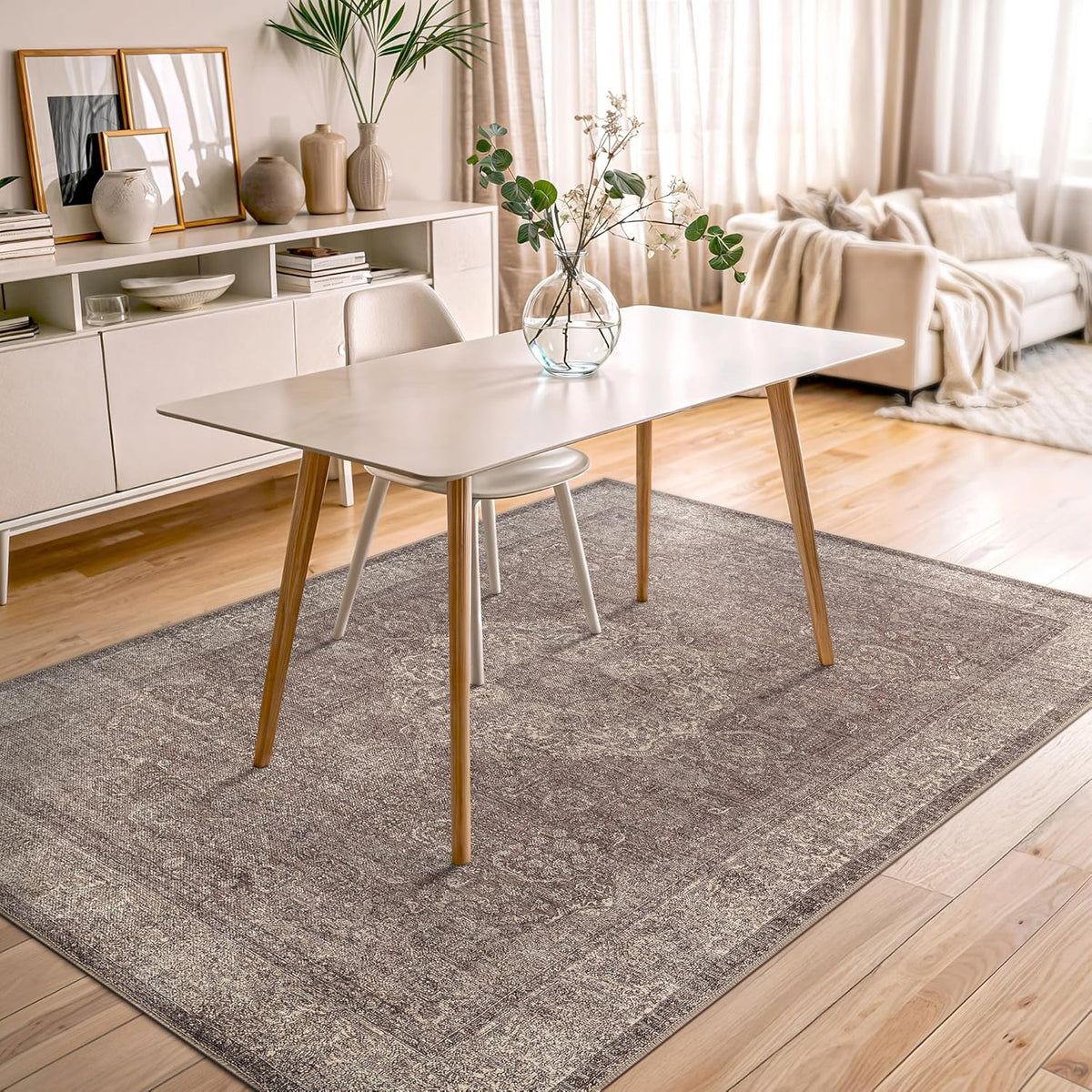 Bloom Rugs Washable Non-Slip 5' x 7' Rug - Taupe/Beige Traditional Medallion Area Rug for Living