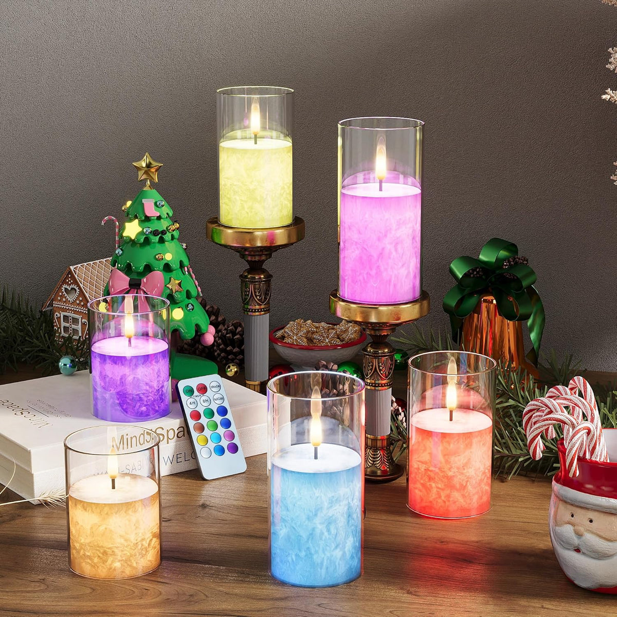 12Colors Ice Crystal Real Wax Glass Flameless Candles with Remote & Timer, Battery Operated Candles
