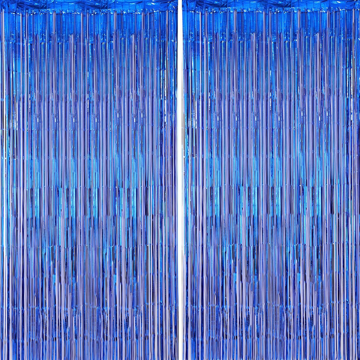 2 Pack Blue Foil Fringe Backdrop Curtains, Tinsel Streamers Party Decorations, Fringe Backdrop for