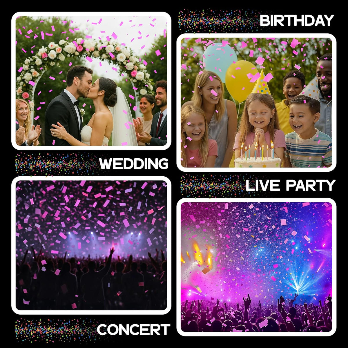Pink Biodegradable Confetti - Rectangular Fluttering Tissue Paper Confetti for Cannon and Launcher