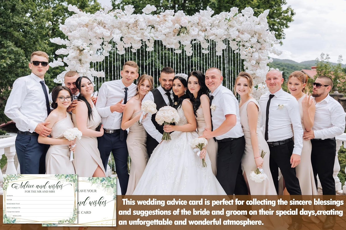 Advice And Wishes Cards For the Mr & Mrs, Gold Foil Greenery Wedding Advice Card For Bride Groom