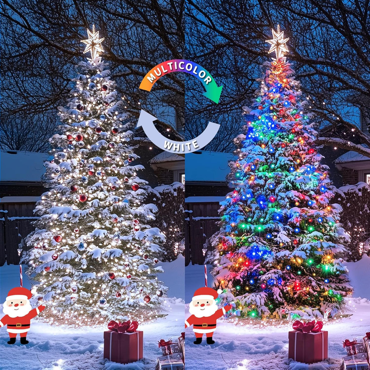 JMEXSUSS 2 Pack White & Multicolor Solar Christmas Lights Outdoor, Each 100 LED 33ft Solar Color