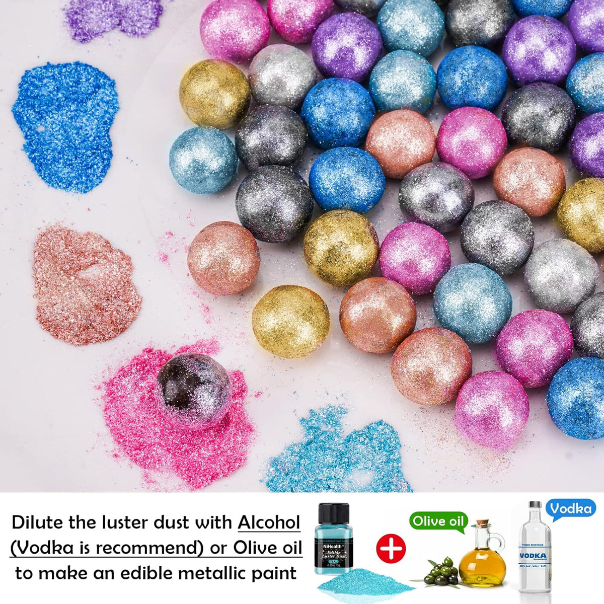 NiHome Edible Food-Grade Glitter Powder Glimmer Luster Dust Metallic Fancy Food Decorating Sprinkle